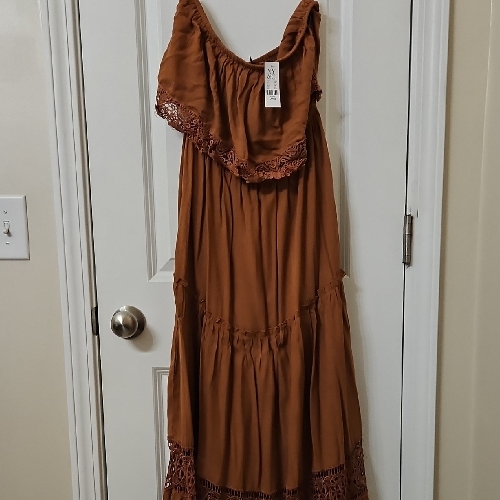 New York & Company Strapless Brown Dress